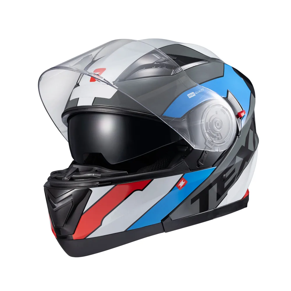 Capacete Texx Esc Gladiator V3 Reisen Azu Verm Branc Bril 56
