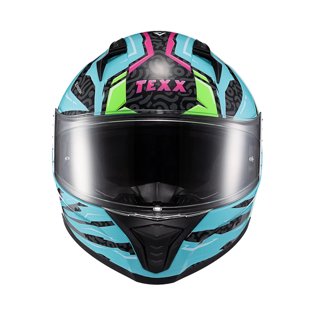 Capacete Texx Fecha Raptor Arcade Azu Verd Ros Bril 56