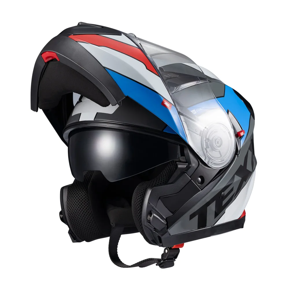 Capacete Texx Esc Gladiator V3 Reisen Azu Verm Branc Bril 56