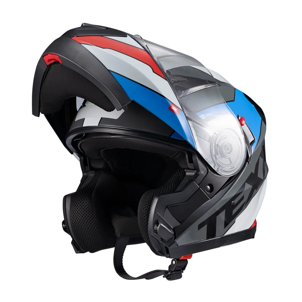 Capacete Texx Esc Gladiator V3 Reisen Azu Verm Branc Bril 56