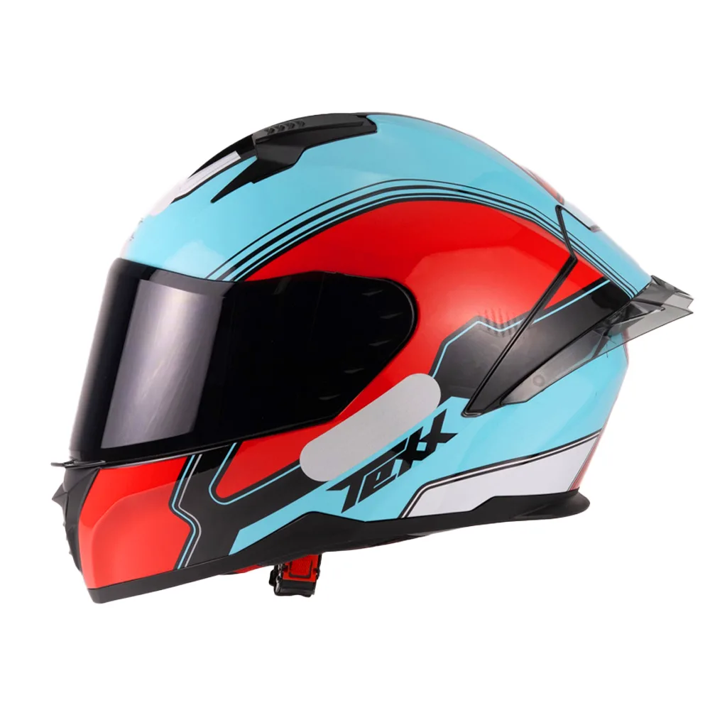 Capacete Texx Fecha Raptor Hornet Azu Verm Branc Bril 64