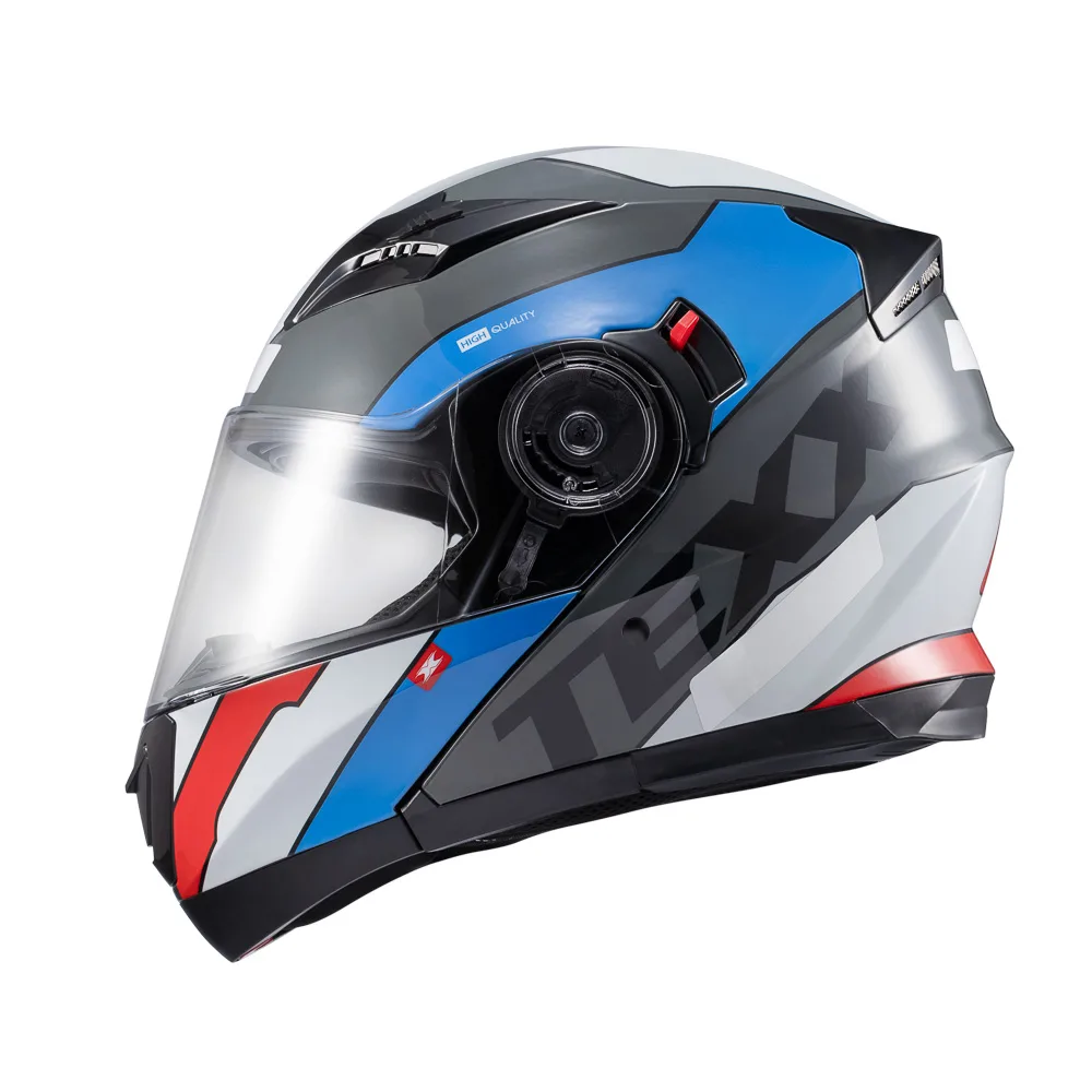Capacete Texx Esc Gladiator V3 Reisen Azu Verm Branc Bril 56
