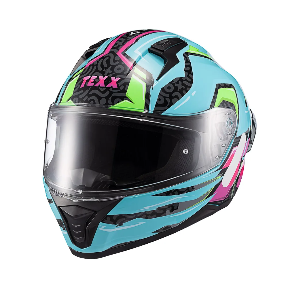 Capacete Texx Fecha Raptor Arcade Azu Verd Ros Bril 56