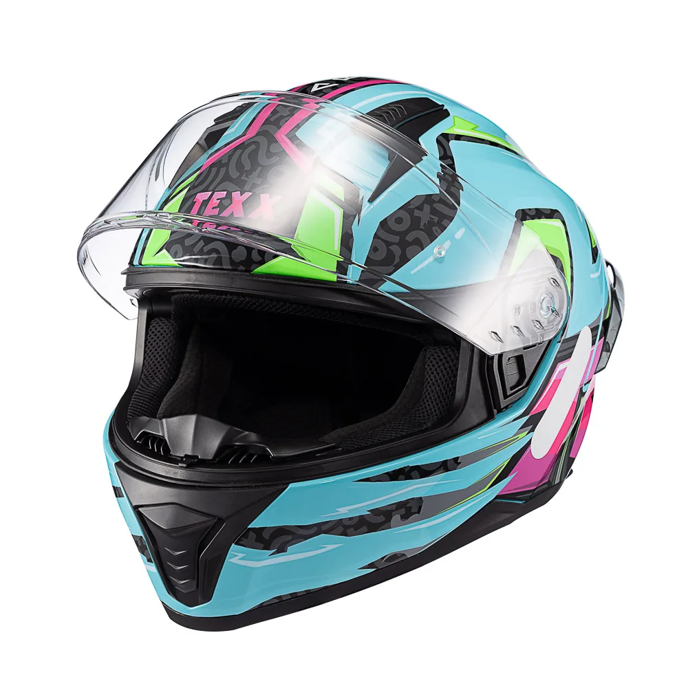 Capacete Texx Fecha Raptor Arcade Azu Verd Ros Bril 56